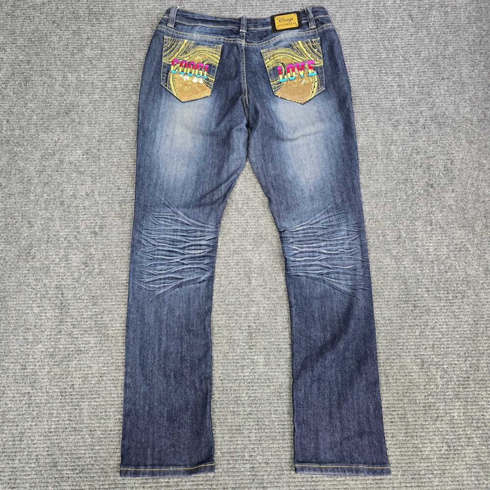 COOGI Jeans Womens 13/14 31x32 Blue Straight Leg Sequin LOVE Y2K Embellished